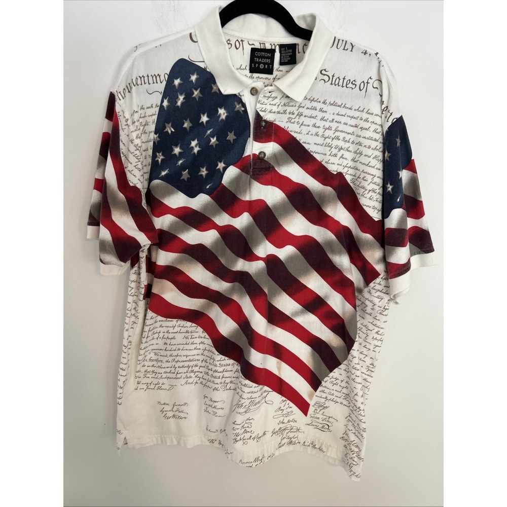 Cotton Traders Sport Men's L Short Sleeve Red White & Blue Fourth Of July‎ Shirt